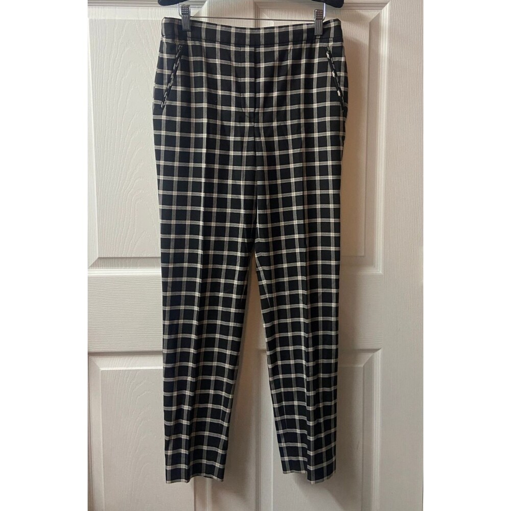Per Se by Carlisle Checked Pants Womens 6 Black White Plaid Tapered Side Zip